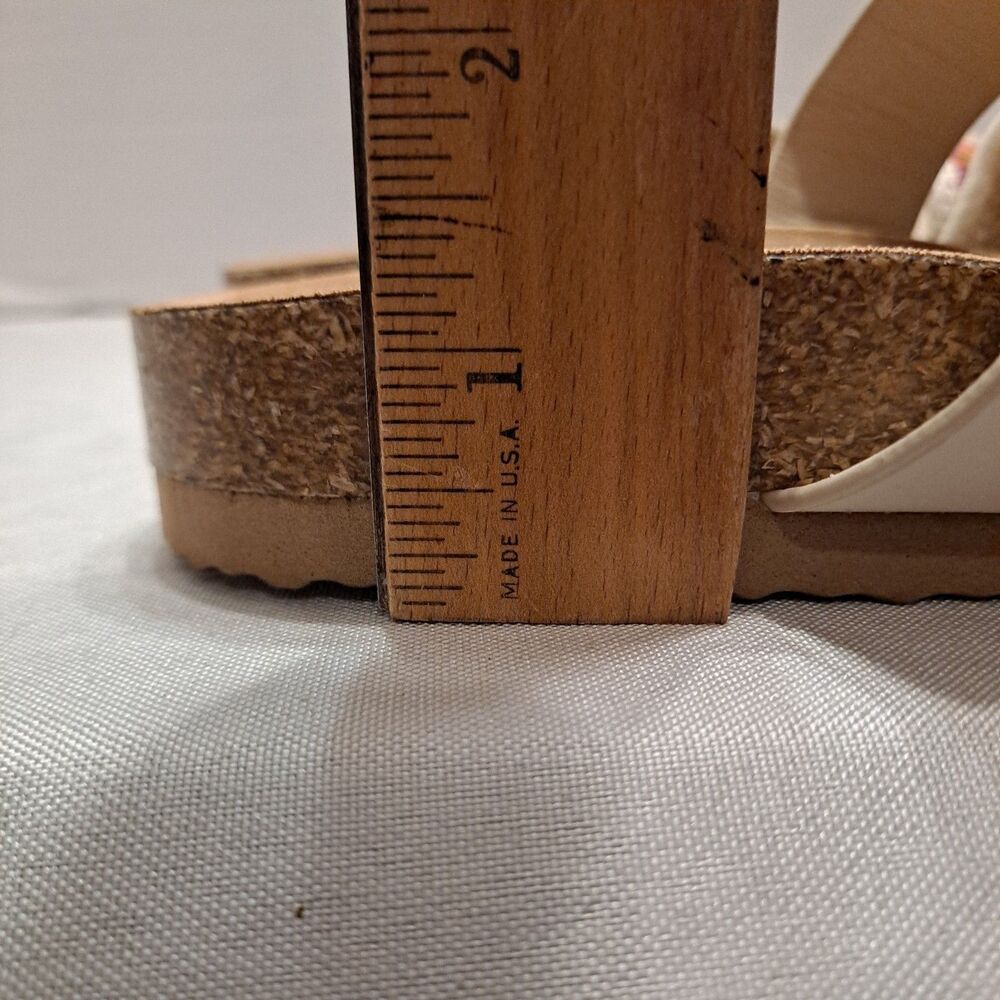 Bamboo Women's "H" Cutout Slide Sandals Size 5 Multi-color Floral Woven Cork - Picture 11 of 11
